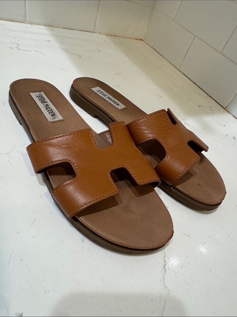 Steve Madden Tan Brown Slide Sandals with Cutout Strap 8.5 - Picture 3 of 10